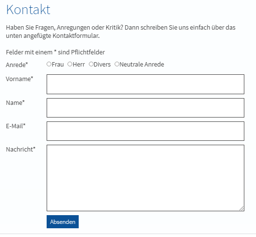 Screenshot vom Kontaktformular